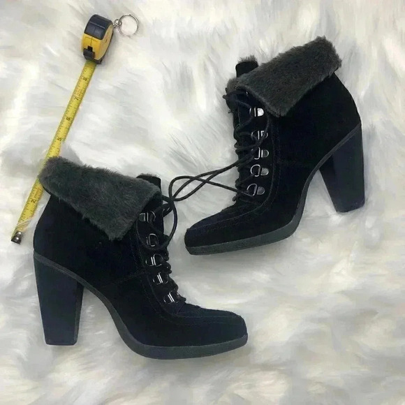 Bjorndal Falan Womens Size 8 Black Suede Heels Boots With Faux Fur Accent 124355 - Picture 2 of 6